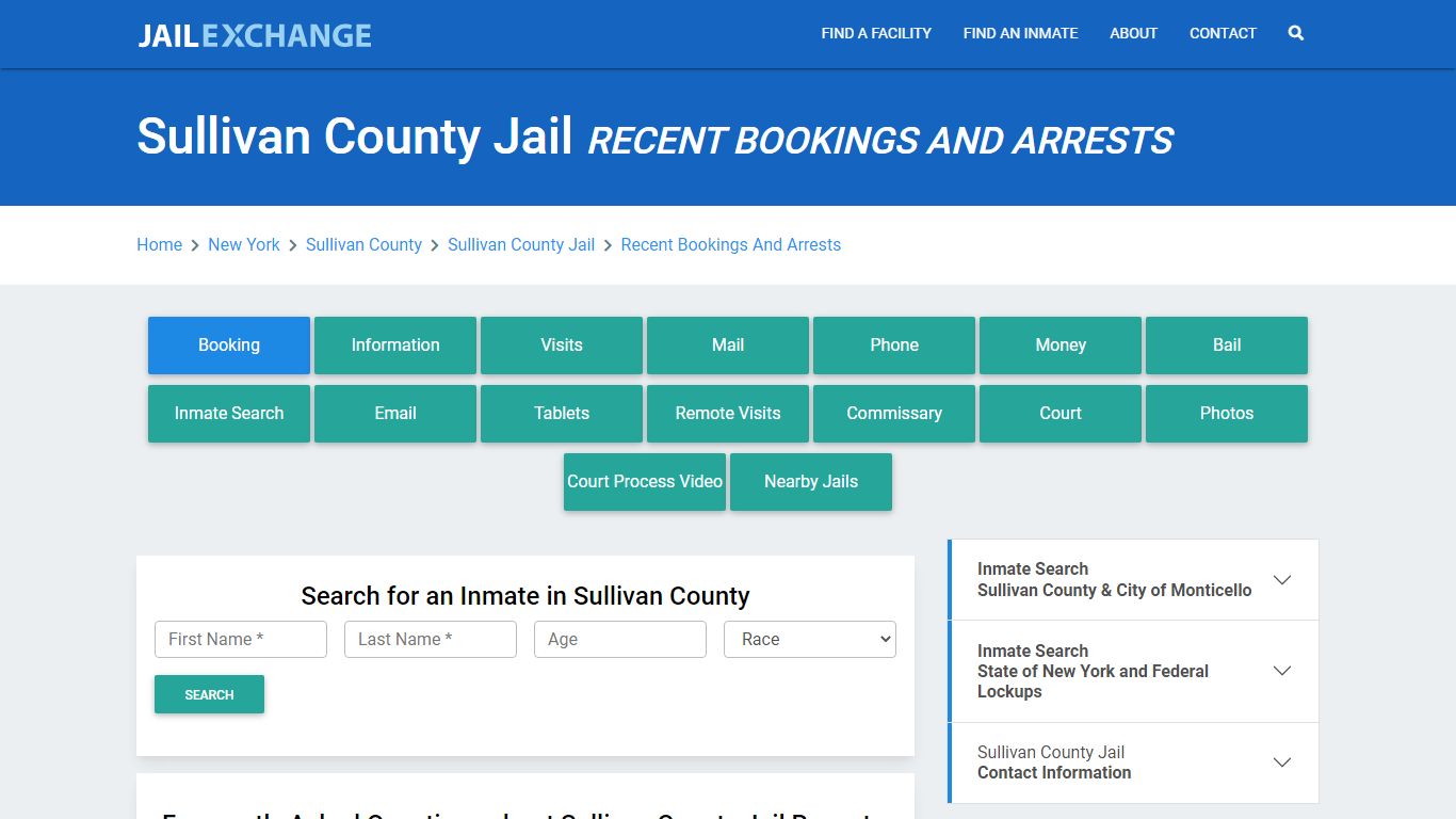 Sullivan County Jail Recent Bookings And Arrests - Jail Exchange